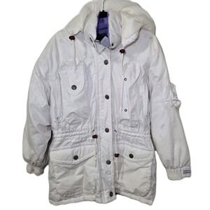 Vintage Triple F.A.T. Goose Womens White Down Parka Jacket Hooded Ski Coat M
